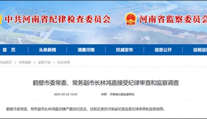 鹤壁市委常委、常务副市长林鸿嘉落马,一个月前被罢免
