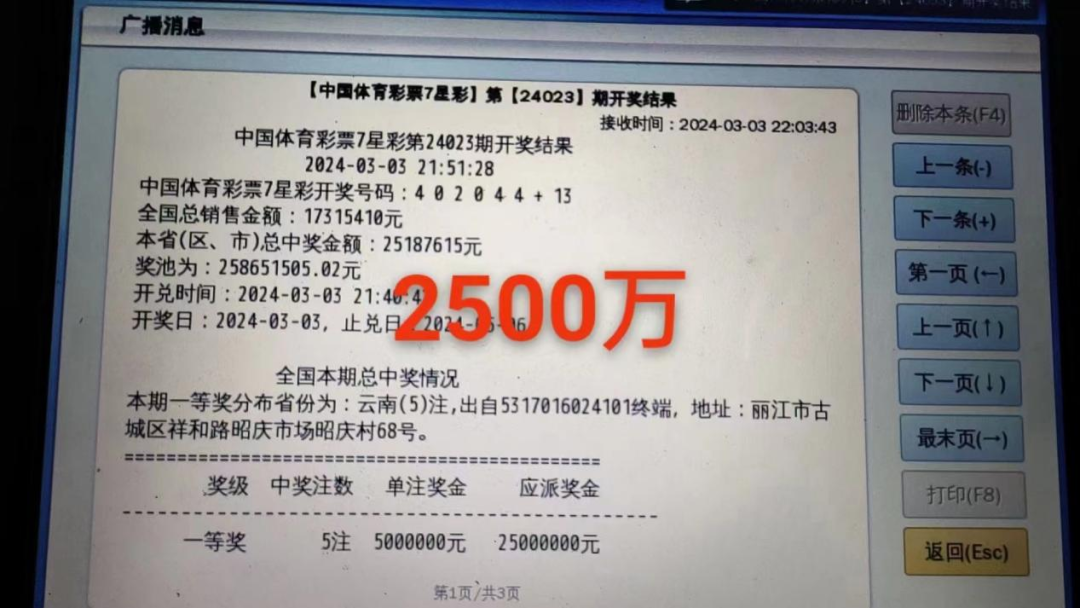 下载APP10元彩票中2500万！云南中奖网点：是熟客