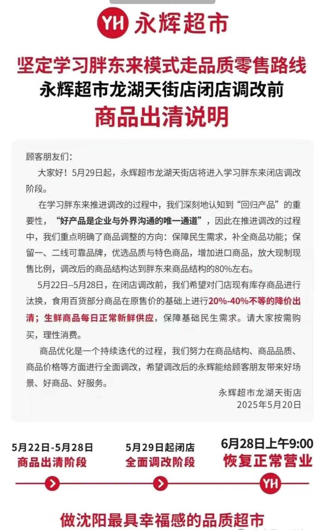 最新！沈阳一大型超市即将闭店调改！